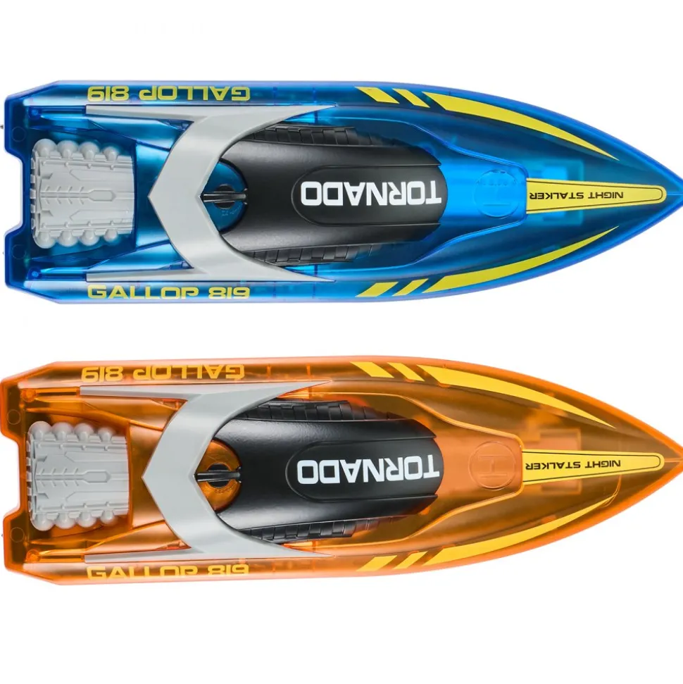 VEVOR RC Boat, 2 Pack 2.4GHz 12 km/h, Remote Control Boat for Pools & Lakes, Racing Boat with LED Light, 4 Rechargeable Batteries, Whole Body Waterproof, Gift for Adults Boys & Girls, Blue & Orange
