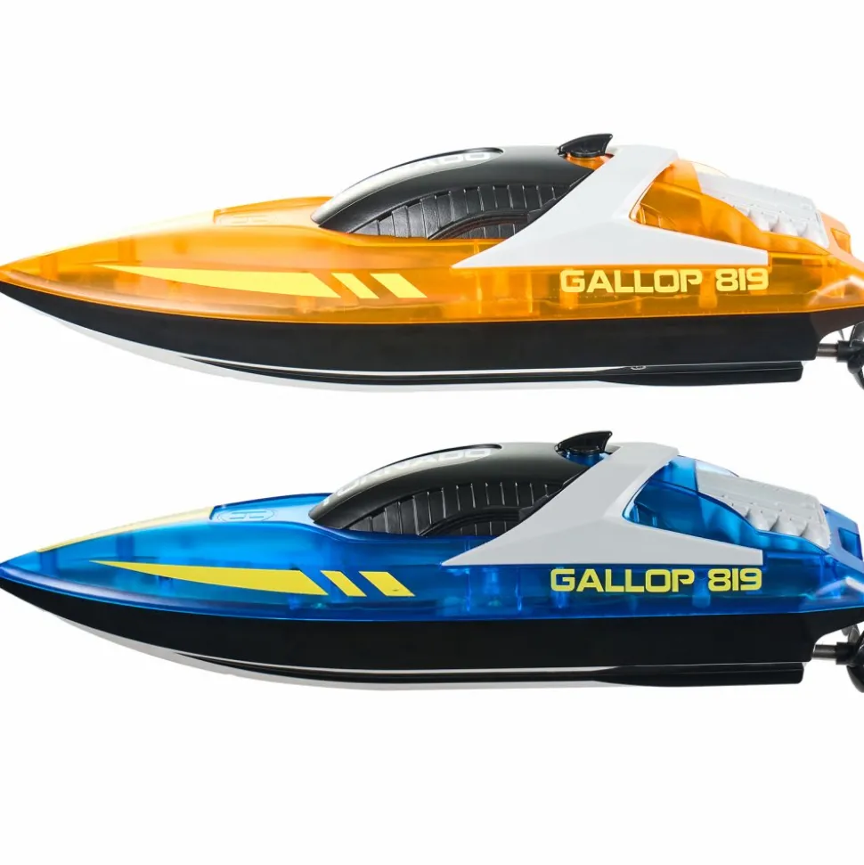 VEVOR RC Boat, 2 Pack 2.4GHz 12 km/h, Remote Control Boat for Pools & Lakes, Racing Boat with LED Light, 4 Rechargeable Batteries, Whole Body Waterproof, Gift for Adults Boys & Girls, Blue & Orange