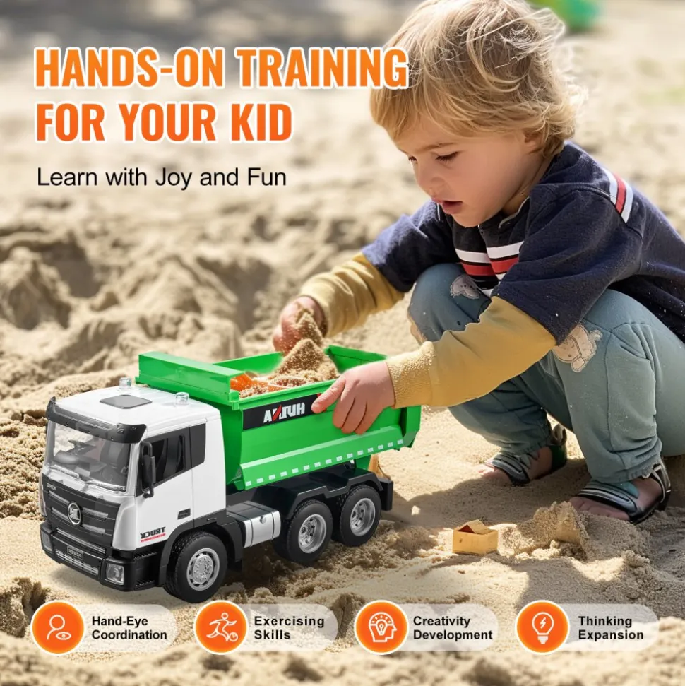 VEVOR RC Dump Truck Toy, 9-Channel 1:18 Scale, Remote Control Dump Truck RC Construction Vehicle Truck Toy with Light & 2 Rechargeable Batteries Birthday Gift for Toddlers Kids Boys and Girls Age 8+