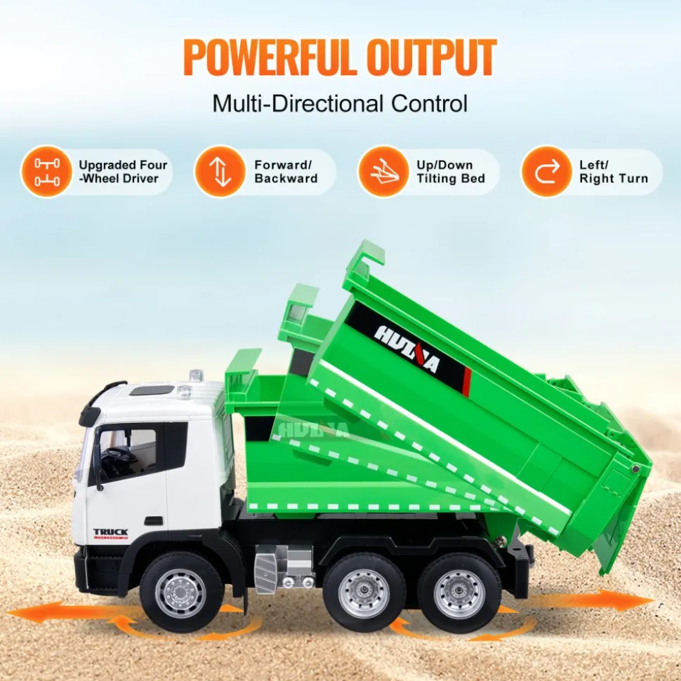 VEVOR RC Dump Truck Toy, 9-Channel 1:18 Scale, Remote Control Dump Truck RC Construction Vehicle Truck Toy with Light & 2 Rechargeable Batteries Birthday Gift for Toddlers Kids Boys and Girls Age 8+