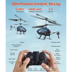 VEVOR RC Helicopter, 2.4GHz Flying Remote Control Helicopter, 3.5 Channel RC Airplane for Kid, 16 Mins Flight Time, Altitude Hold, One-Key Takeoff/Landing & LED Lights, Toys for Kids Ages 8 and up