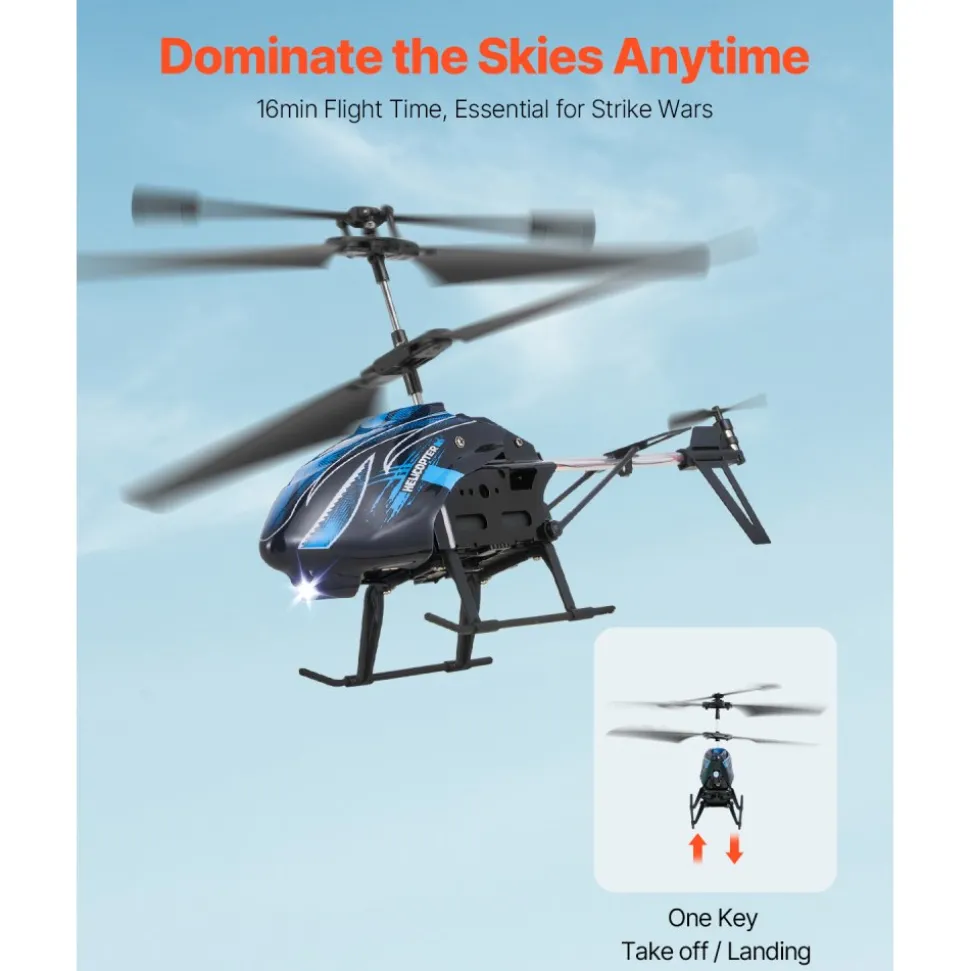 VEVOR RC Helicopter, 2.4GHz Flying Remote Control Helicopter, 3.5 Channel RC Airplane for Kid, 16 Mins Flight Time, Altitude Hold, One-Key Takeoff/Landing & LED Lights, Toys for Kids Ages 8 and up