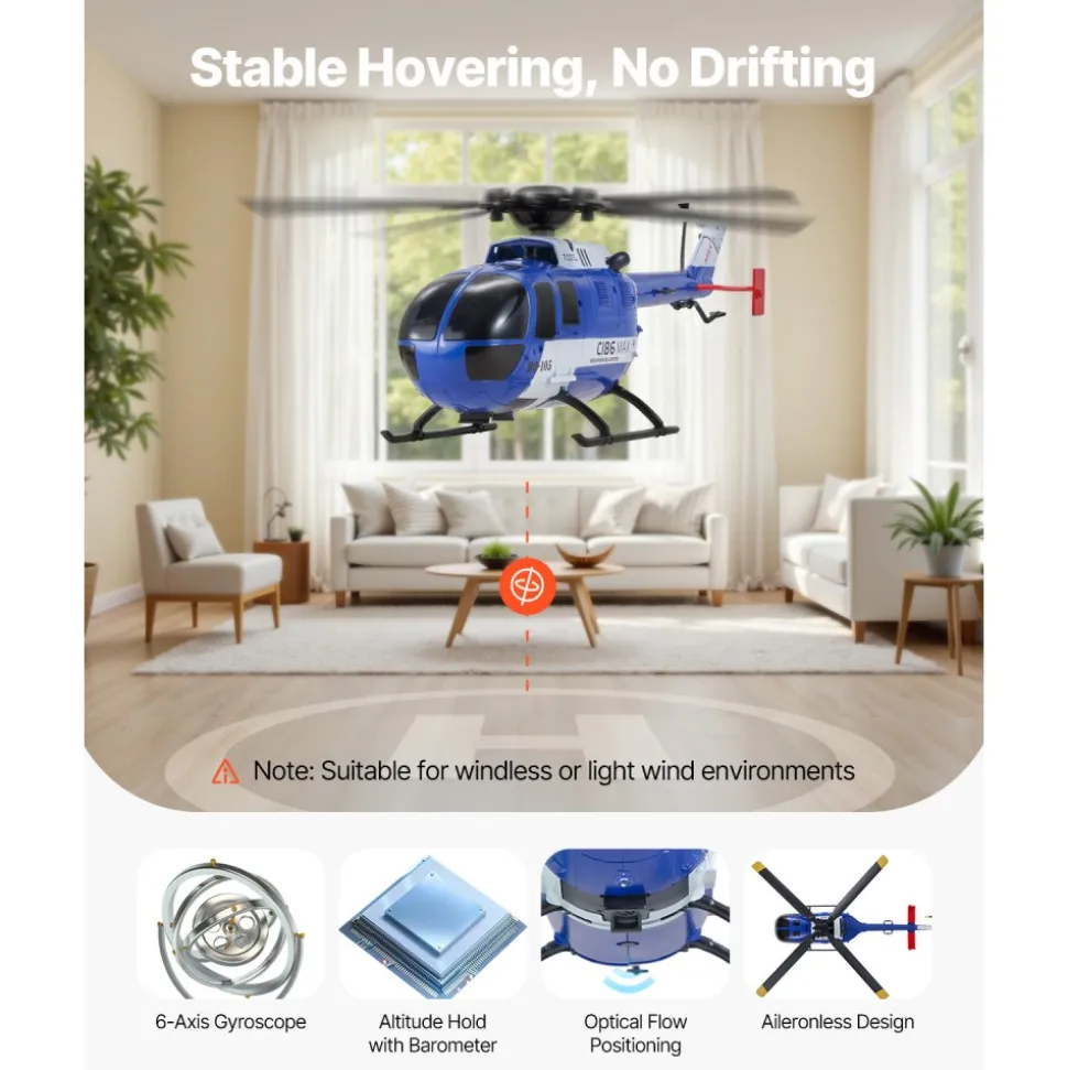 VEVOR RC Helicopter, 2.4GHz 4-Propeller Remote Control Helicopter with 6-Axis Gyro, 4-Channel RC Airplane for Beginner, LED Light & One-Key Takeoff/Landing, Plane Toys for Kids Ages 8 and up