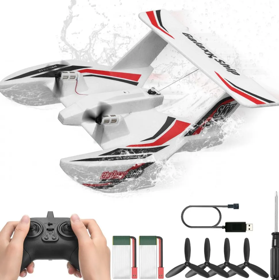 VEVOR RC Plane, 2.4GHZ 3 Channel Remote Control Airplane with 6-Axis Gyro Stabilizer, Ready to Fly Amphibious Aircraft Plane Toy with 2 Batteries, Easy to Fly RC Glider for Adults Kids Beginners Boys