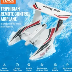 VEVOR RC Plane, 2.4GHZ 3 Channel Remote Control Airplane with 6-Axis Gyro Stabilizer, Ready to Fly Amphibious Aircraft Plane Toy with 2 Batteries, Easy to Fly RC Glider for Adults Kids Beginners Boys