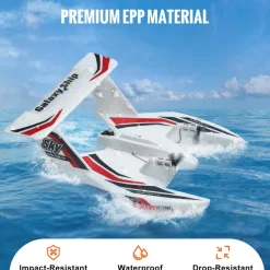 VEVOR RC Plane, 2.4GHZ 3 Channel Remote Control Airplane with 6-Axis Gyro Stabilizer, Ready to Fly Amphibious Aircraft Plane Toy with 2 Batteries, Easy to Fly RC Glider for Adults Kids Beginners Boys