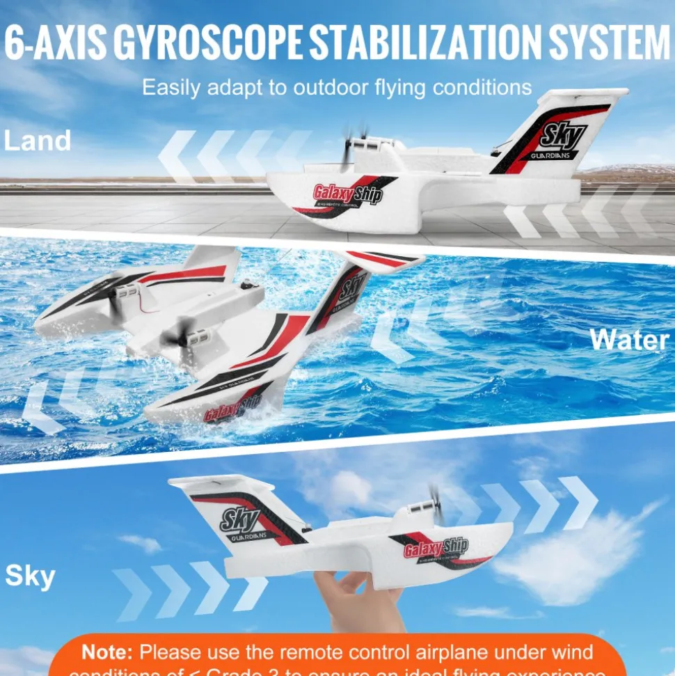 VEVOR RC Plane, 2.4GHZ 3 Channel Remote Control Airplane with 6-Axis Gyro Stabilizer, Ready to Fly Amphibious Aircraft Plane Toy with 2 Batteries, Easy to Fly RC Glider for Adults Kids Beginners Boys