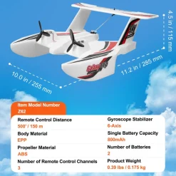 VEVOR RC Plane, 2.4GHZ 3 Channel Remote Control Airplane with 6-Axis Gyro Stabilizer, Ready to Fly Amphibious Aircraft Plane Toy with 2 Batteries, Easy to Fly RC Glider for Adults Kids Beginners Boys