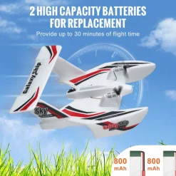 VEVOR RC Plane, 2.4GHZ 3 Channel Remote Control Airplane with 6-Axis Gyro Stabilizer, Ready to Fly Amphibious Aircraft Plane Toy with 2 Batteries, Easy to Fly RC Glider for Adults Kids Beginners Boys