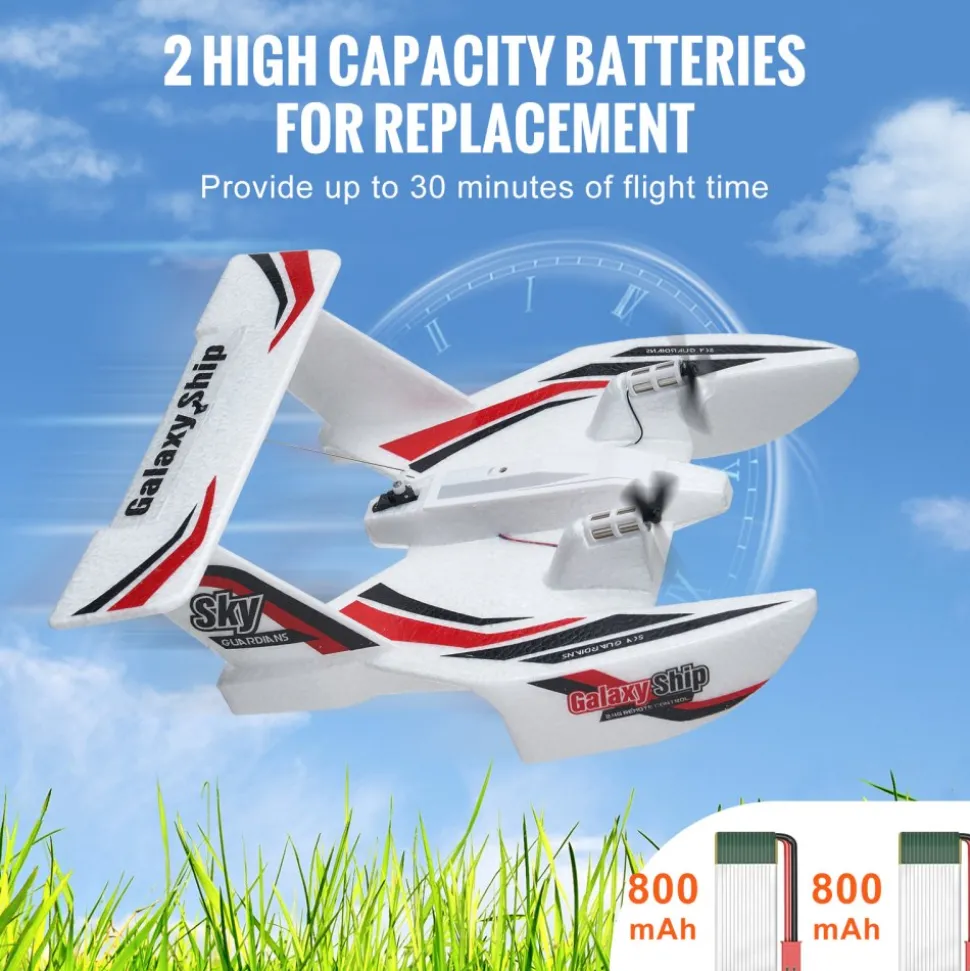 VEVOR RC Plane, 2.4GHZ 3 Channel Remote Control Airplane with 6-Axis Gyro Stabilizer, Ready to Fly Amphibious Aircraft Plane Toy with 2 Batteries, Easy to Fly RC Glider for Adults Kids Beginners Boys