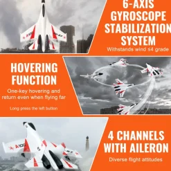 VEVOR RC Plane, 2.4GHZ 4 Channel Remote Control Airplane with 6-Axis Gyro Stabilizer, Ready to Fly Fighter Aircraft Plane Toy with 2 Batteries, Easy to Fly RC Glider for Adults Kids Beginners Boys