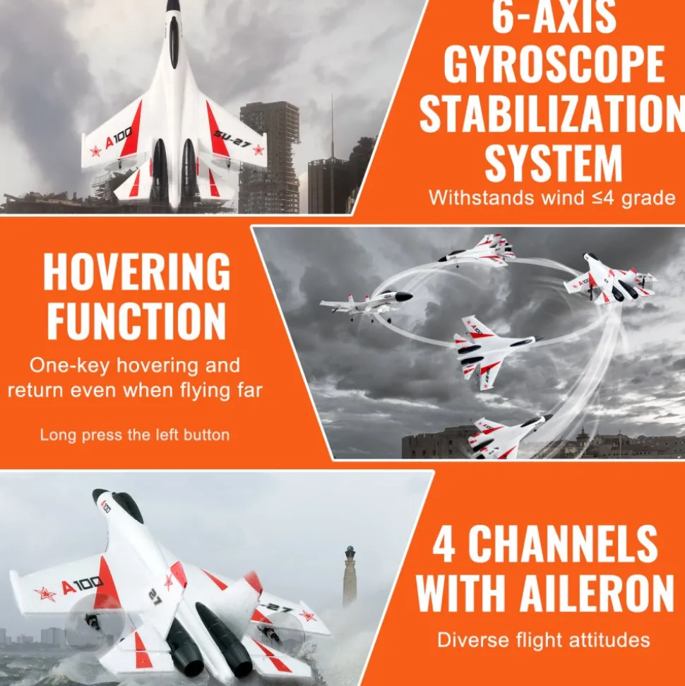 VEVOR RC Plane, 2.4GHZ 4 Channel Remote Control Airplane with 6-Axis Gyro Stabilizer, Ready to Fly Fighter Aircraft Plane Toy with 2 Batteries, Easy to Fly RC Glider for Adults Kids Beginners Boys