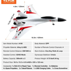 VEVOR RC Plane, 2.4GHZ 4 Channel Remote Control Airplane with 6-Axis Gyro Stabilizer, Ready to Fly Fighter Aircraft Plane Toy with 2 Batteries, Easy to Fly RC Glider for Adults Kids Beginners Boys