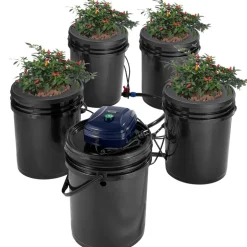 VEVOR RDWC Hydroponics Grow System, Hydroponic Growing Kit with Top Drip, Recirculating Deep Water Culture 4 Buckles and 1 Reservoir, with Air Pump and Water Level Device for Leafy Vegetables