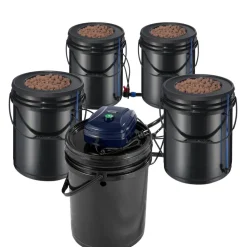 VEVOR RDWC Hydroponics Grow System, Hydroponic Growing Kit with Top Drip, Recirculating Deep Water Culture 4 Buckles and 1 Reservoir, with Air Pump and Water Level Device for Leafy Vegetables