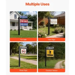 VEVOR Real Estate Sign Post, 6 ft Tall, PVC Realtor Yard Sign Holder with 36 in Arm Holds up to 24 in, Easy to Install, Wind-Resistant, for Open House and Home, Yard, Road, Outdoor, Black (No Signs)
