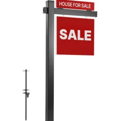 VEVOR Real Estate Sign Post, 6 ft Tall, PVC Realtor Yard Sign Holder with 36 in Arm Holds up to 24 in, Easy to Install, Wind-Resistant, for Open House and Home, Yard, Road, Outdoor, Black (No Signs)