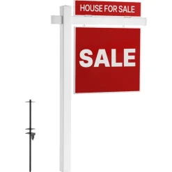 VEVOR Real Estate Sign Post, 6 ft Tall, PVC Realtor Yard Sign Holder with 47 in Arm Holds up to 36 in, Easy to Install, Wind-Resistant, for Open House and Home, Yard, Road, Outdoor, White (No Signs)
