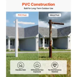VEVOR Real Estate Sign Post, 6 ft Tall, PVC Realtor Yard Sign Holder with 47 in Arm Holds up to 36 in, Easy to Install, Wind-Resistant, for Open House and Home, Yard, Road, Outdoor, White (No Signs)