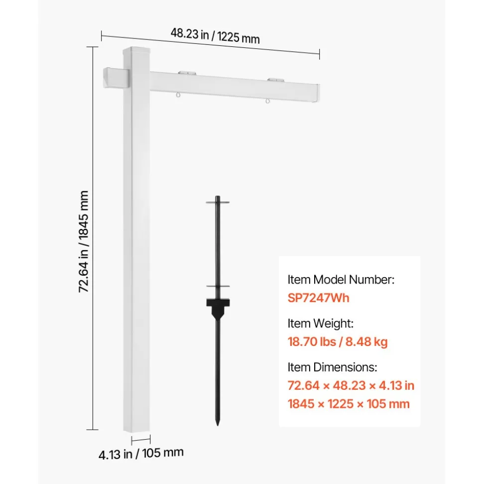 VEVOR Real Estate Sign Post, 6 ft Tall, PVC Realtor Yard Sign Holder with 47 in Arm Holds up to 36 in, Easy to Install, Wind-Resistant, for Open House and Home, Yard, Road, Outdoor, White (No Signs)