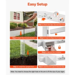 VEVOR Real Estate Sign Post, 6 ft Tall, PVC Realtor Yard Sign Holder with 36 in Arm Holds up to 24 in, Easy to Install, Wind-Resistant, for Open House and Home, Yard, Road, Outdoor, White (No Signs)
