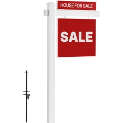 VEVOR Real Estate Sign Post, 6 ft Tall, PVC Realtor Yard Sign Holder with 36 in Arm Holds up to 24 in, Easy to Install, Wind-Resistant, for Open House and Home, Yard, Road, Outdoor, White (No Signs)