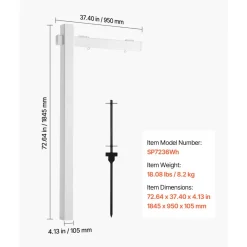 VEVOR Real Estate Sign Post, 6 ft Tall, PVC Realtor Yard Sign Holder with 36 in Arm Holds up to 24 in, Easy to Install, Wind-Resistant, for Open House and Home, Yard, Road, Outdoor, White (No Signs)