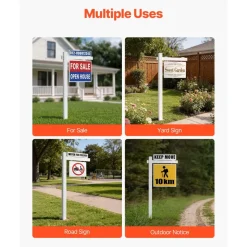 VEVOR Real Estate Sign Post, 6 ft Tall, PVC Realtor Yard Sign Holder with 36 in Arm Holds up to 24 in, Easy to Install, Wind-Resistant, for Open House and Home, Yard, Road, Outdoor, White (No Signs)