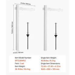 VEVOR Real Estate Sign Post, 2-Pack, 6 ft Tall, PVC Realtor Yard Sign Holder with 36 in Arm Holds up to 24 in, Easy to Install, Wind-Resistant, for Open House and Home, Yard, Road, White (No Signs)