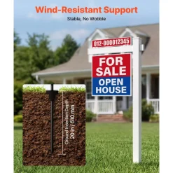 VEVOR Real Estate Sign Post, 2-Pack, 6 ft Tall, PVC Realtor Yard Sign Holder with 36 in Arm Holds up to 24 in, Easy to Install, Wind-Resistant, for Open House and Home, Yard, Road, White (No Signs)
