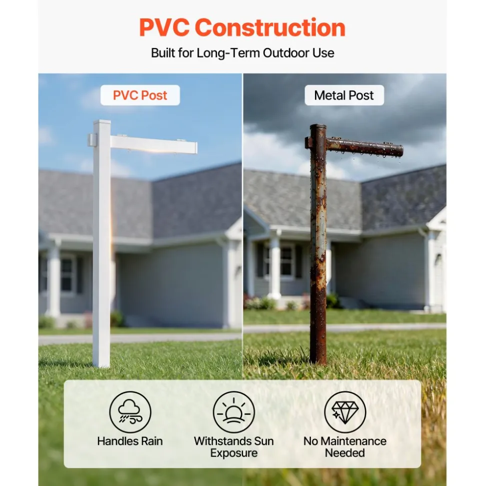 VEVOR Real Estate Sign Post, 2-Pack, 6 ft Tall, PVC Realtor Yard Sign Holder with 36 in Arm Holds up to 24 in, Easy to Install, Wind-Resistant, for Open House and Home, Yard, Road, White (No Signs)