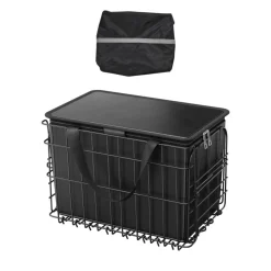 VEVOR Rear Bike Basket, Folding Wire Bicycle Basket with Cargo Net, Removable Liner Bag & Waterproof Cover, Quick Release Design Bike Basket for Adult Women/Men Carrying Dogs Pets Fruit & Grocery