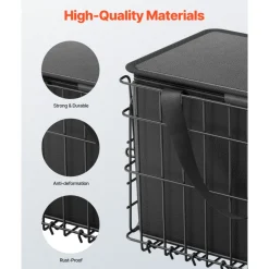 VEVOR Rear Bike Basket, Folding Wire Bicycle Basket with Cargo Net, Removable Liner Bag & Waterproof Cover, Quick Release Design Bike Basket for Adult Women/Men Carrying Dogs Pets Fruit & Grocery
