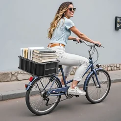 VEVOR Rear Bike Basket, Medium Bicycle Basket with Cargo Net, Liner & Waterproof Cover, Heavy Duty Bike Back Basket for Adult Women/Men Carrying Dogs, Pets, Fruit & Grocery, Mounting Tools Included