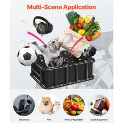 VEVOR Rear Bike Basket, Medium Bicycle Basket with Cargo Net, Liner & Waterproof Cover, Heavy Duty Bike Back Basket for Adult Women/Men Carrying Dogs, Pets, Fruit & Grocery, Mounting Tools Included