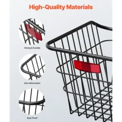 VEVOR Rear Bike Basket, Metal Wire Bicycle Basket with Reflective Tail Light & Waterproof Cover, Durable Bike Back Basket, Fits to Most Rear Bike Racks