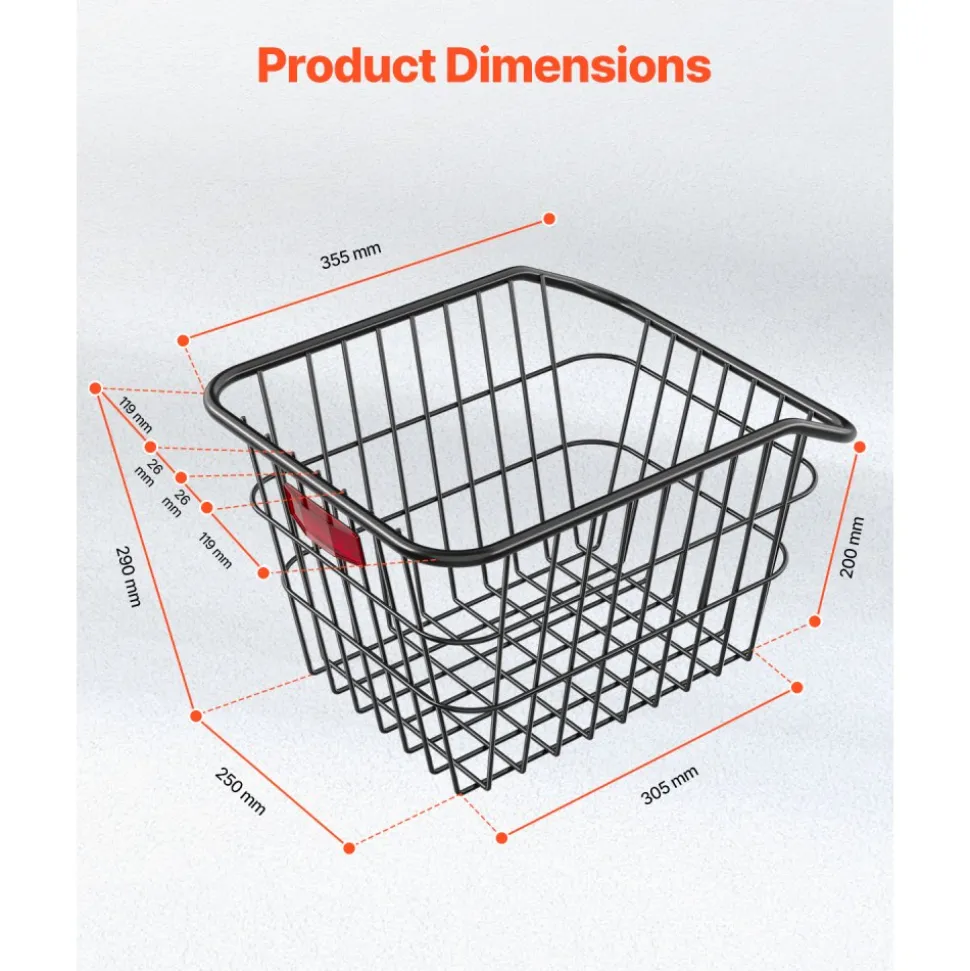 VEVOR Rear Bike Basket, Metal Wire Bicycle Basket with Reflective Tail Light & Waterproof Cover, Durable Bike Back Basket, Fits to Most Rear Bike Racks