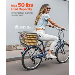 VEVOR Rear Bike Basket, Metal Wire Bicycle Basket with Reflective Tail Light & Waterproof Cover, Durable Bike Back Basket, Fits to Most Rear Bike Racks