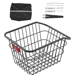 VEVOR Rear Bike Basket, Metal Wire Bicycle Basket with Reflective Tail Light & Waterproof Cover, Durable Bike Back Basket, Fits to Most Rear Bike Racks