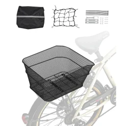 VEVOR Rear Bike Basket, Wire Mesh Bicycle Basket with Cargo Net & Waterproof Cover, Durable Metal Bike Back Basket, Fits Most Rear Bike Racks, Mounting Tools Included