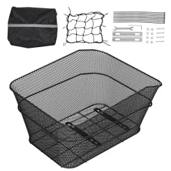 VEVOR Rear Bike Basket, Wire Mesh Bicycle Basket with Cargo Net & Waterproof Cover, Durable Metal Bike Back Basket, Fits Most Rear Bike Racks, Mounting Tools Included