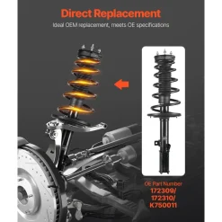 VEVOR Rear Shock Absorber Strut Assembly, 2Pcs Shock and Strut Assembly with Stabilizer Bar & Coil Spring, Compatible with 2007-2011 Toyota Camry and 2008-2012 Toyota Avalon Models, OE 172401