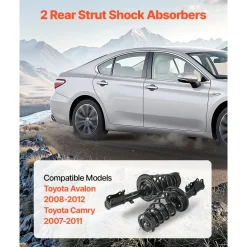 VEVOR Rear Shock Absorber Strut Assembly, 2Pcs Shock and Strut Assembly with Stabilizer Bar & Coil Spring, Compatible with 2007-2011 Toyota Camry and 2008-2012 Toyota Avalon Models, OE 172401