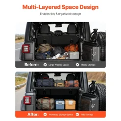 VEVOR Rear Trunk Cargo Rack, for 2007-2024 Jeep Wrangler JK 4-Door Hardtops, 300 lbs Capacity, Carbon Steel Basket Tray Interior Storage Luggage Carrier with Net, Shelf Stand Organizer for Camping Trip Gear, Black