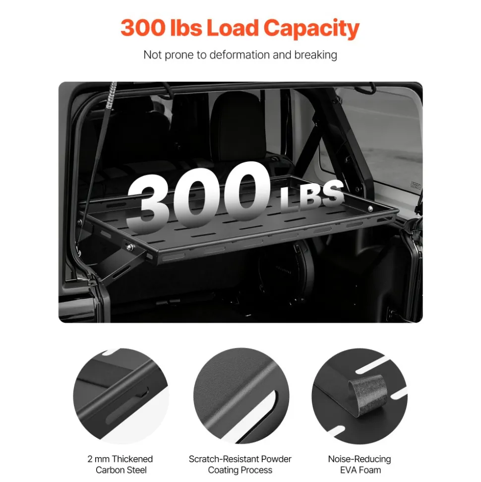 VEVOR Rear Trunk Cargo Rack, for 2007-2024 Jeep Wrangler JK 4-Door Hardtops, 300 lbs Capacity, Carbon Steel Basket Tray Interior Storage Luggage Carrier with Net, Shelf Stand Organizer for Camping Trip Gear, Black