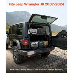 VEVOR Rear Trunk Cargo Rack, for 2007-2024 Jeep Wrangler JK 4-Door Hardtops, 300 lbs Capacity, Carbon Steel Basket Tray Interior Storage Luggage Carrier with Net, Shelf Stand Organizer for Camping Trip Gear, Black