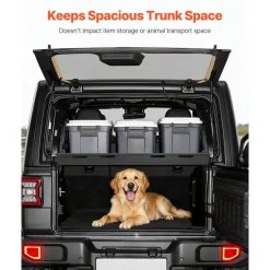 VEVOR Rear Trunk Cargo Rack, for 2018-2024 Jeep Wrangler JLU Sky One-Touch Power Top 4-Door Hardtops, 300 lbs, Carbon Steel Basket Tray Interior Storage Luggage Carrier with Net, Shelf Stand Organizer for Camping