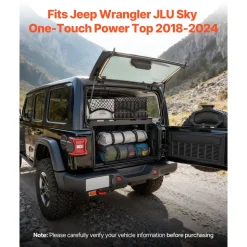 VEVOR Rear Trunk Cargo Rack, for 2018-2024 Jeep Wrangler JLU Sky One-Touch Power Top 4-Door Hardtops, 300 lbs, Carbon Steel Basket Tray Interior Storage Luggage Carrier with Net, Shelf Stand Organizer for Camping