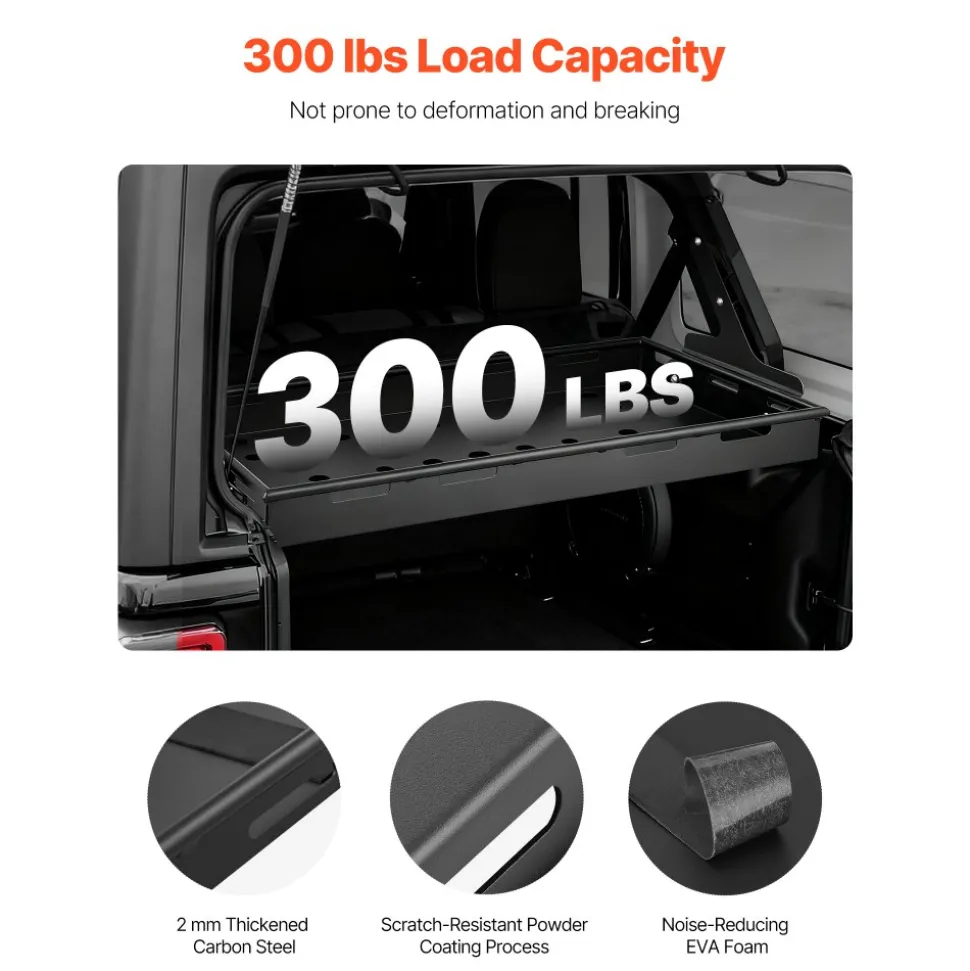 VEVOR Rear Trunk Cargo Rack, for 2018-2024 Jeep Wrangler JLU Sky One-Touch Power Top 4-Door Hardtops, 300 lbs, Carbon Steel Basket Tray Interior Storage Luggage Carrier with Net, Shelf Stand Organizer for Camping