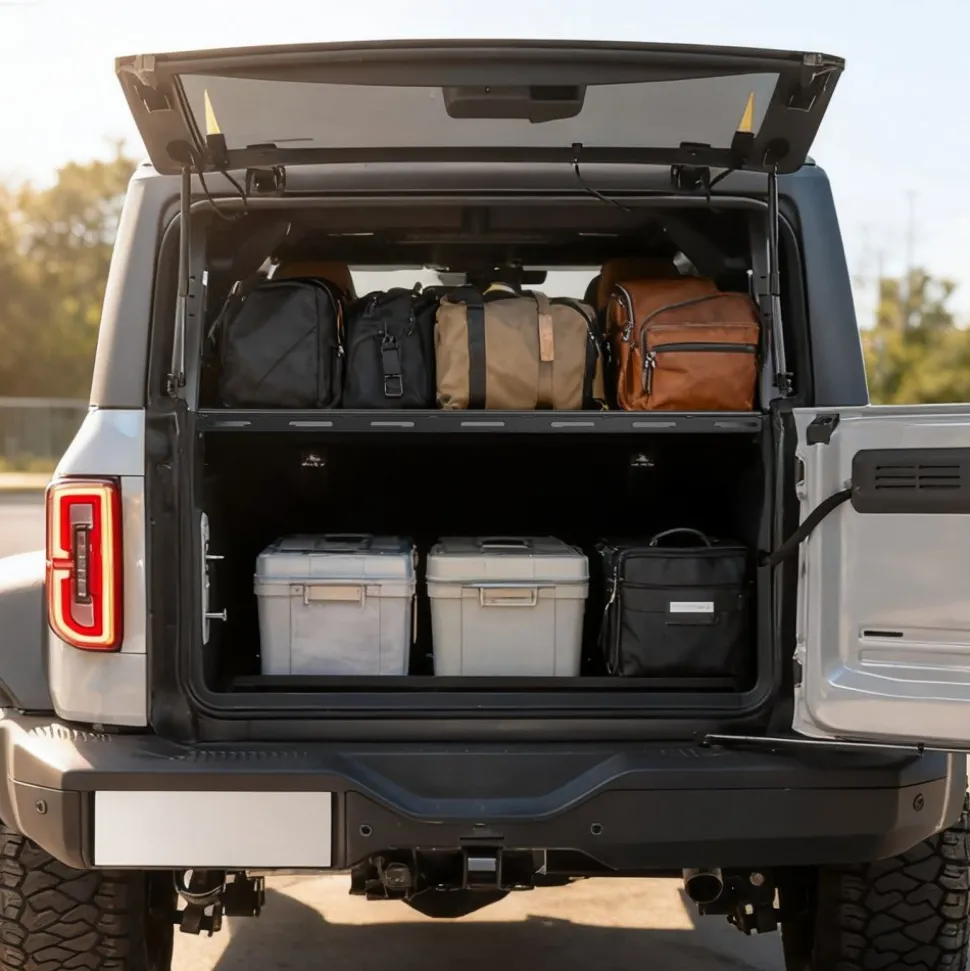VEVOR Rear Trunk Cargo Rack with Net for 2021-2024 Ford Bronco 4 Door Hardtops (Exclude Bronco Sport), 300 lbs Capacity, Carbon Steel Basket Tray Interior Storage Luggage Carrier